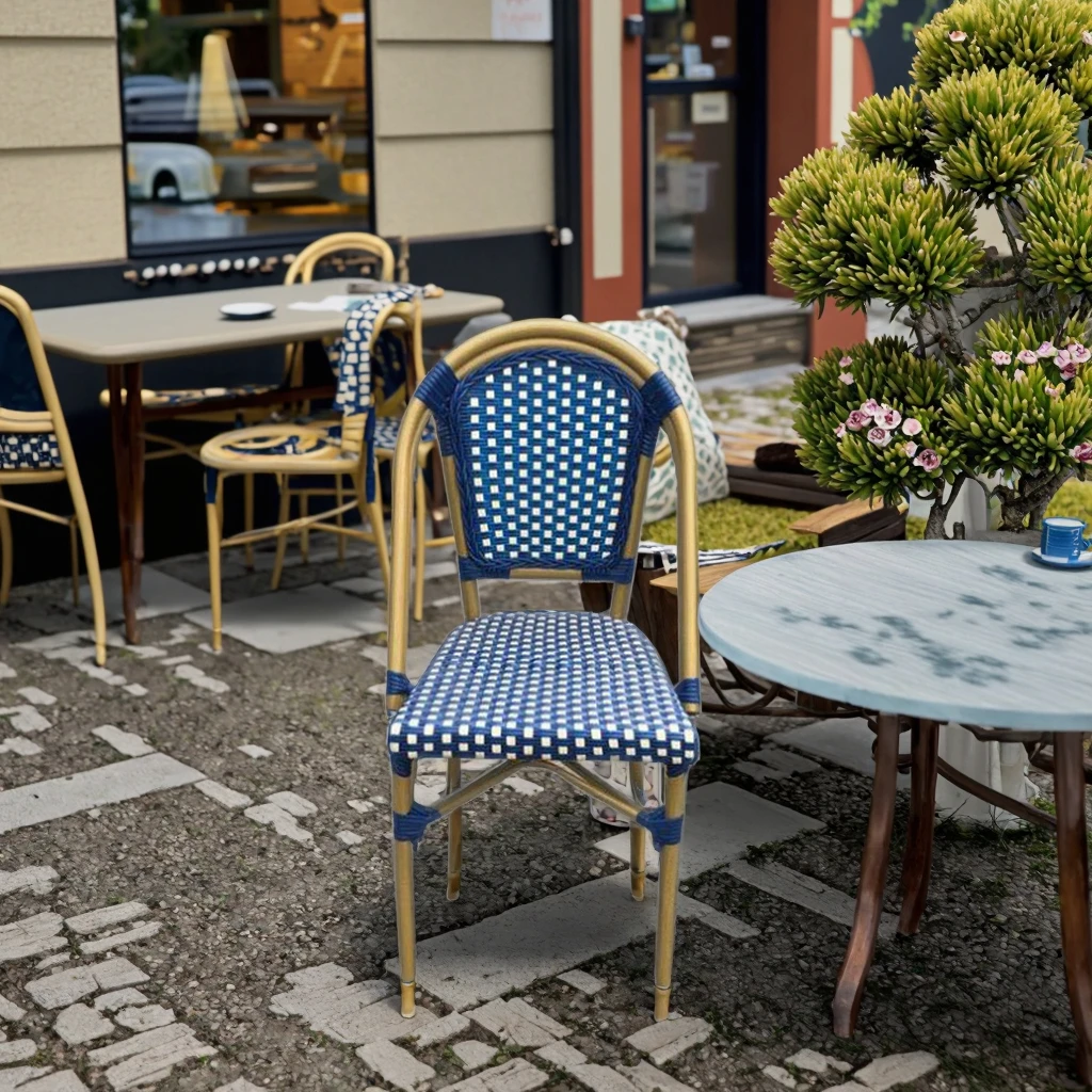 &Modern Outdoor Dining Rattan Chair Aluminum Alloy Frame PE Rattan Woven Lightweight Waterproof Design for Cafe Balcony Courtyar