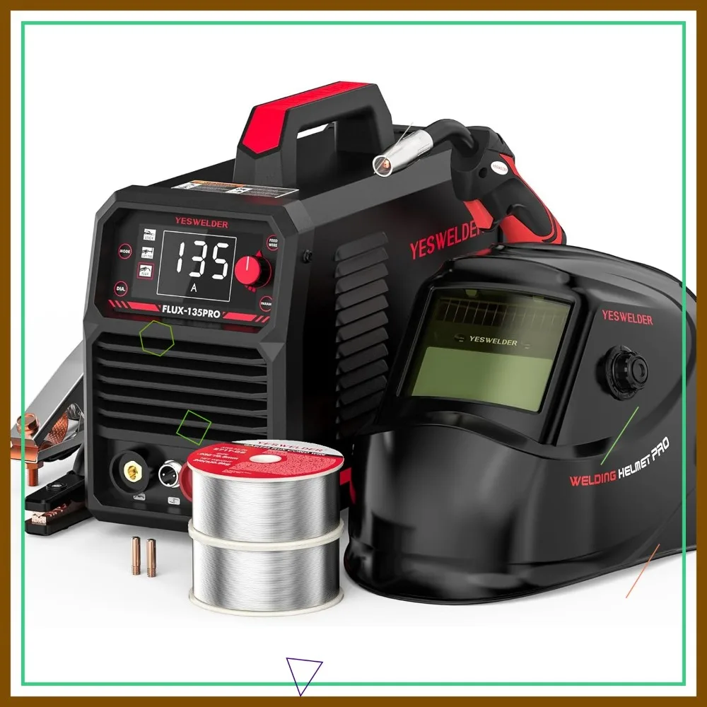 

135Amp Flux Core MIG Welder 110V, 3-in-1 MIG/Lift TIG/Stick with Digital Display & Auto Darkening Welding Helmet