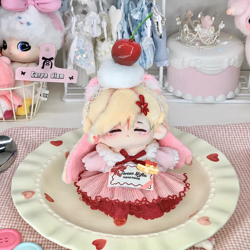 10cm 20cm Cotton Doll Clothes Cherry Cake Pie Series Dress Set Cute Red Cherry Headpiece Suitable For Various Doll Body Types view 5
