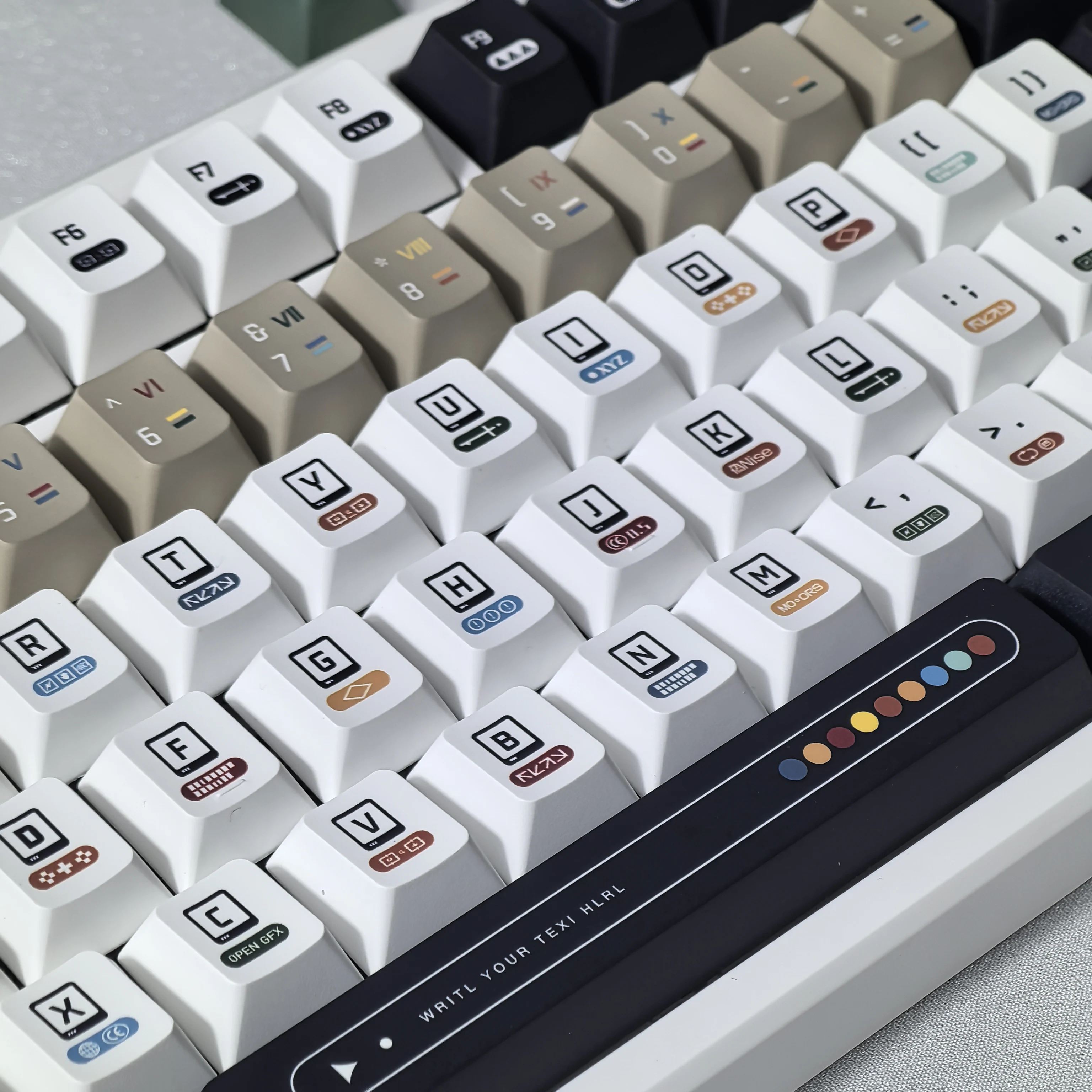 Korean Keycaps Maximalism Theme Keycap 135Keys Cherry Pbt Russian English Retro Keycap Black White Design  “L ”Shape Enter Key