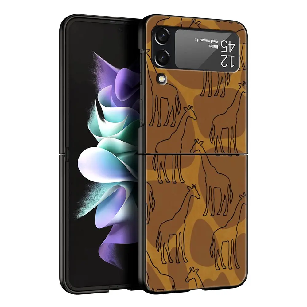 Phone Case For Samsung Galaxy Z Flip 3 4 5 Hard Black Folding PC Luxury For Samsung Z Flip3 Cover Protect Shell giraffe