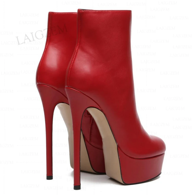 SEIIHEM Women Ankle Boots Platform Faux Leather Side Zip Up Thin High Heels Short Boots Ladies Shoes Woman Large Size 41 45 52