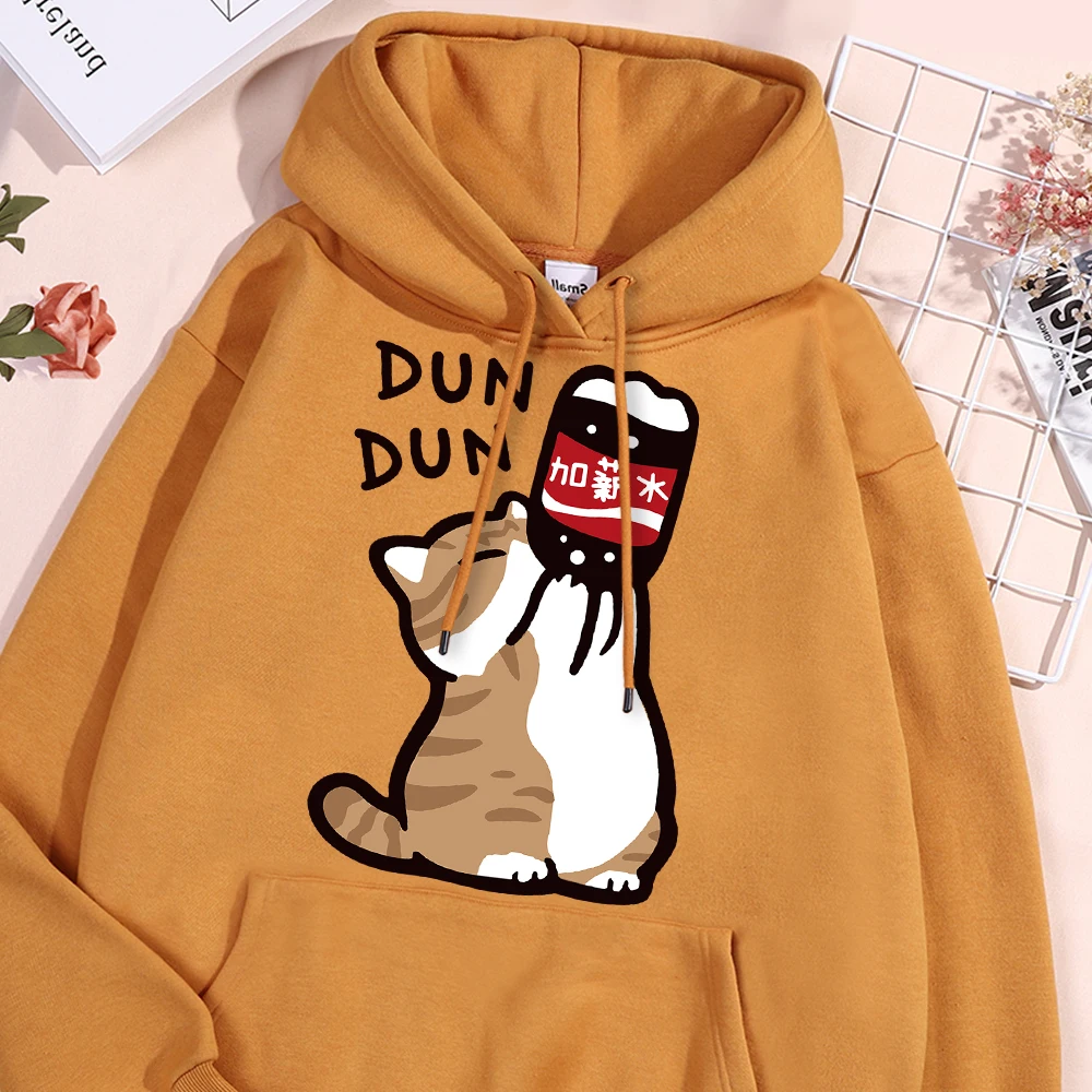 Salary Increase Fun Cat Print Hoody Men Women Casual Fleece Street Clothes Loose Warm Sweatshirt O-Neck Pollover Hoodie Couple