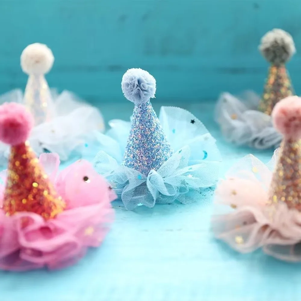 New Glitter Birthday Hat Colorful Hair Accessories Shining Star Headwear Sparkling Sequin Hairclip Party Hat Birthday Photoshoot