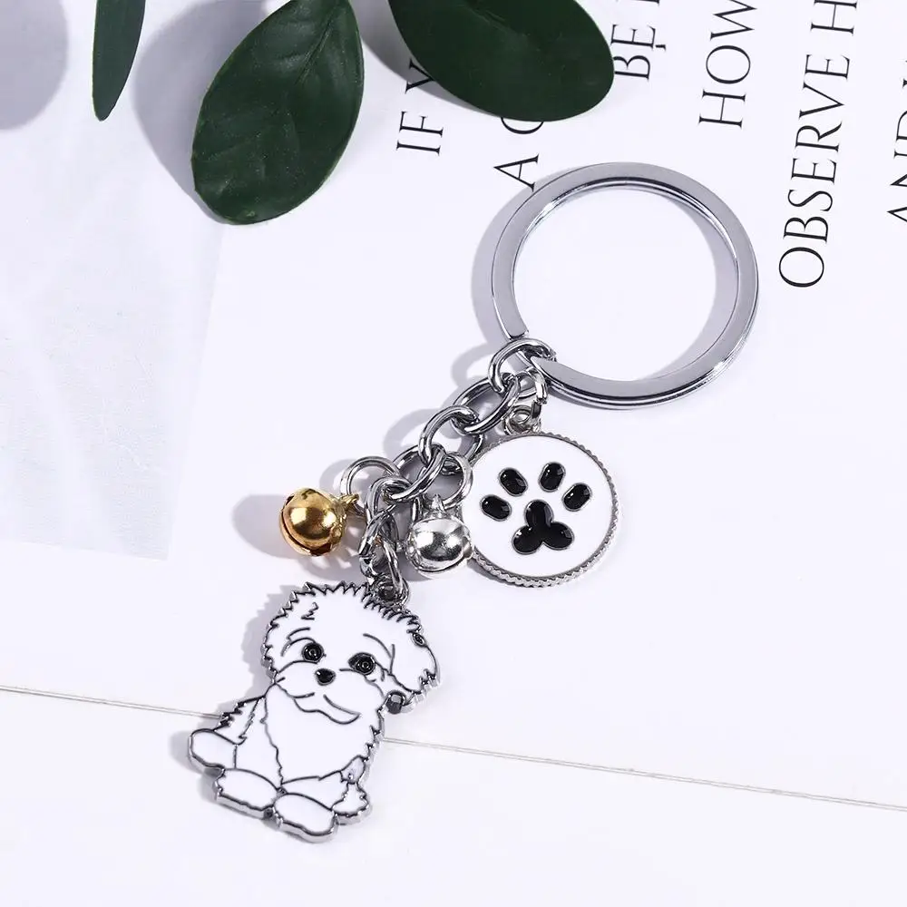White Lover Gift Maltese Animal Bell Golden Retriever Husky Pet Keyring Dog Pendant Dog Keychain Pet Keychain