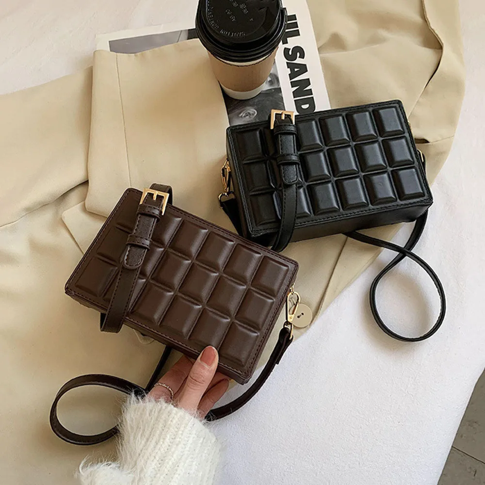 

New Arrival Chocolate Shape Leather Bag Square Crossbody Bag Solid Color Women Armpit Bag Fashion Daily Shoulder Bags For Ladies