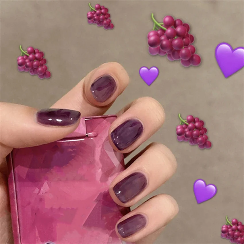 24 pçs/set luz cinza rosa combinando design imprensa no prego francês curto cabeça redonda usando unhas falsas removíveis dicas de unhas falsas