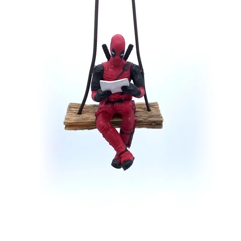 Cartoon Deadpool Car Rearview Mirror Pendant Read A Book Car Pendant Interior Accessories Mini Model kids Toys Action Figures