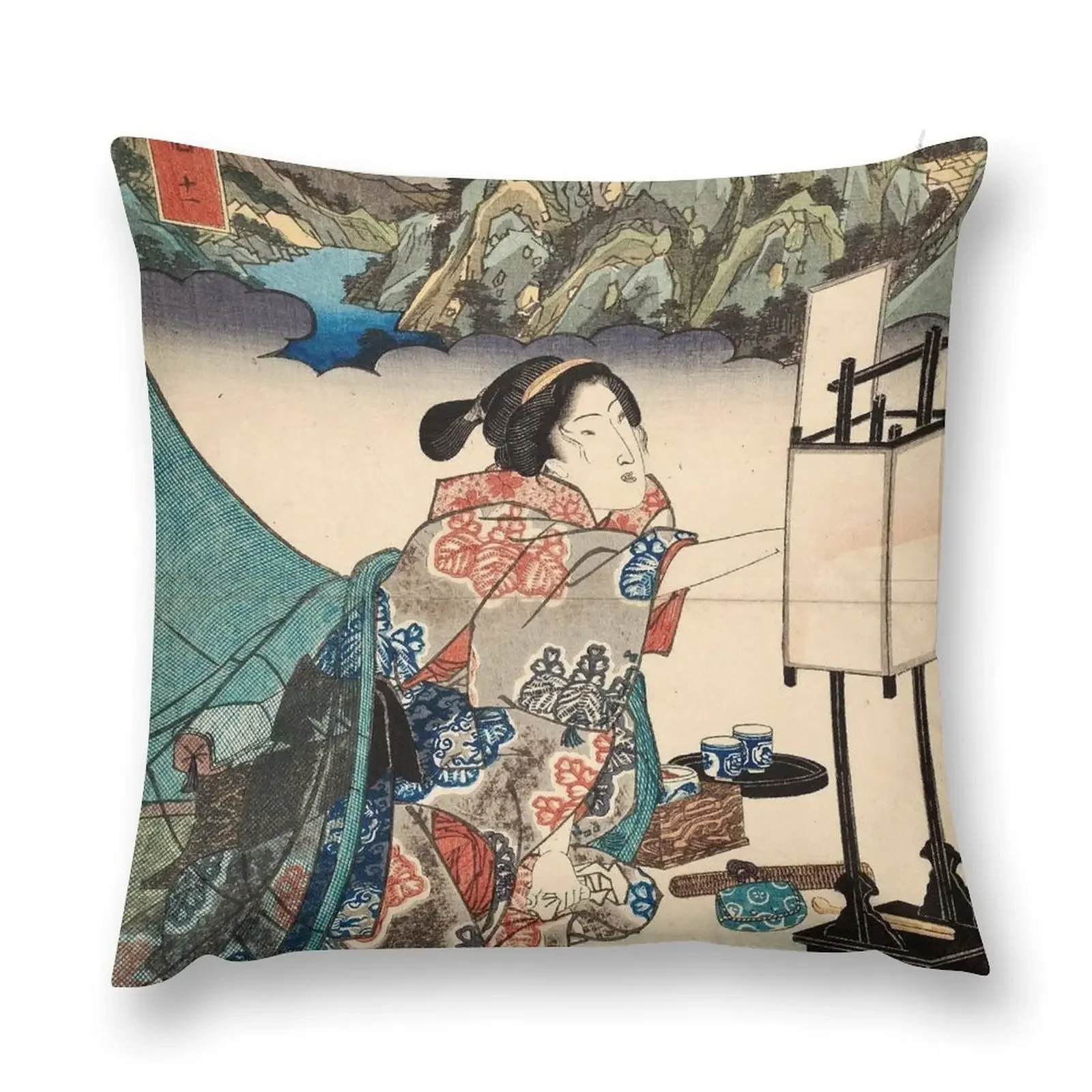 Japanese Vintage Ukiyo-e Lady Mountain Scene - Keisai Eisen Throw Pillow Decorative Cushions New year home decor items pillow