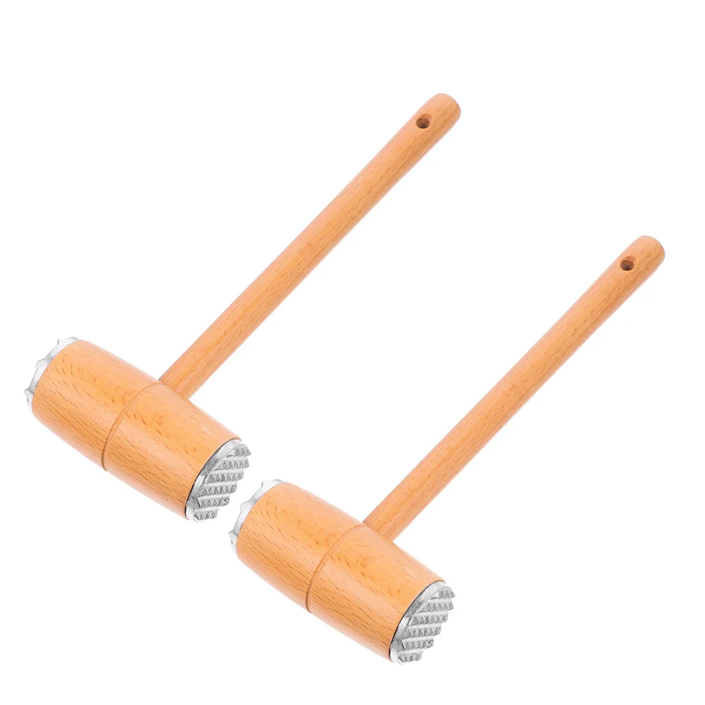 

2Pcs Meat Tenderizer Wooden Hammer Dual-Sided Aluminum Caps Ergonomic Kitchen Tool for Steak Chicken Beef Pork
