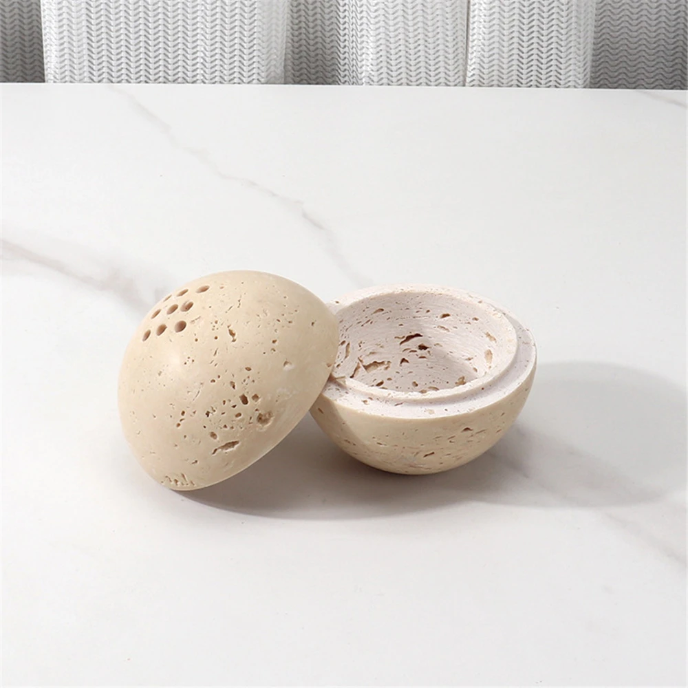 Beige Travertine Sphere Mubkhar Incense Burner Home Decoration Natural Marble Stone Religious Round Ornament Incense Burner