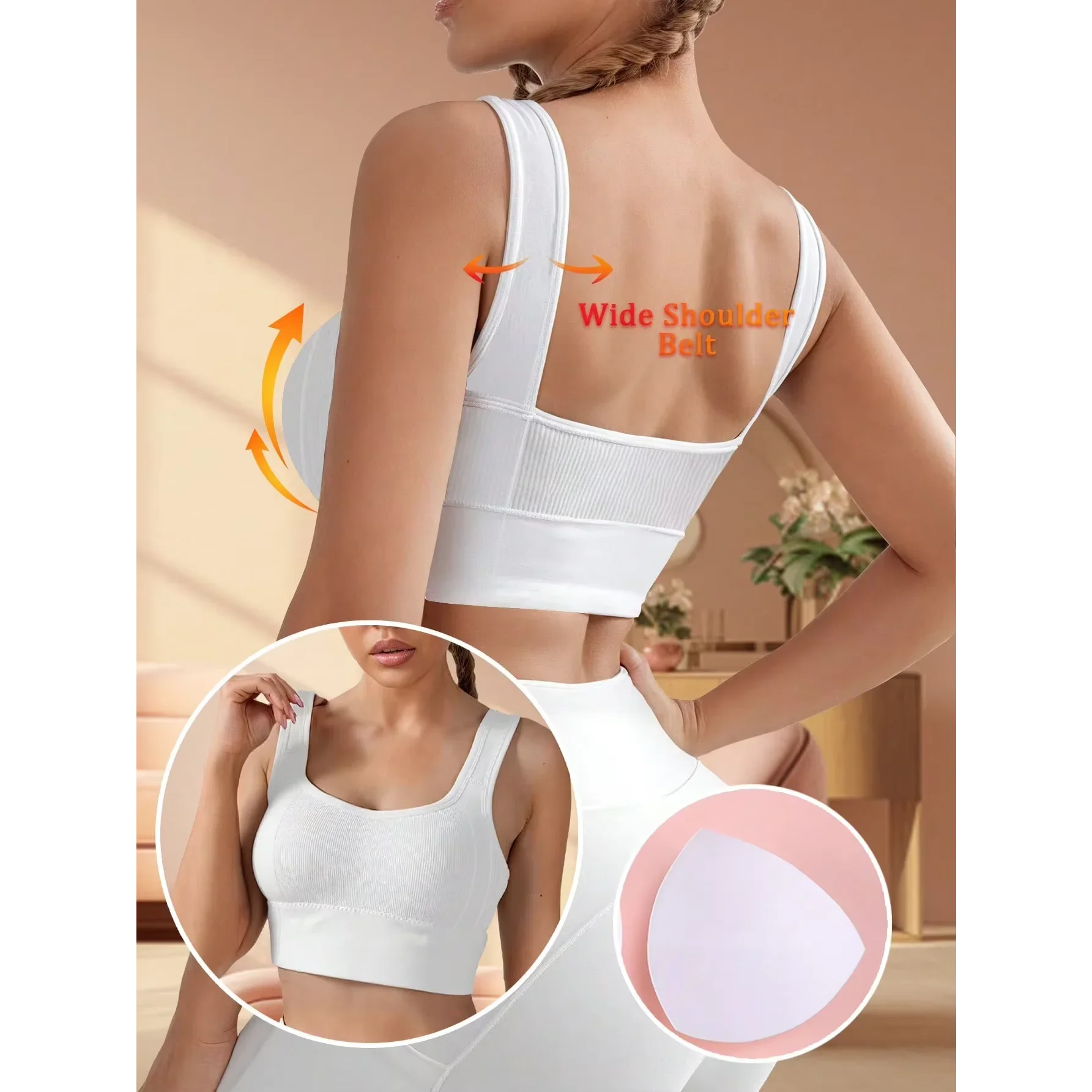 Solid Ribbed Sports Bra Workout Shockproof Sports Bra Top With Padded Seamless Sports Bra For Women Push Up Bra Seamless Lingeri