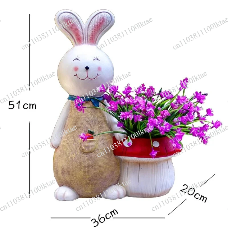 Creative Personality Rabbit Flowerpot Garden Balcony Animal Figurines Outdoor Succulent Flower Pot Handicraft Garden Ornament