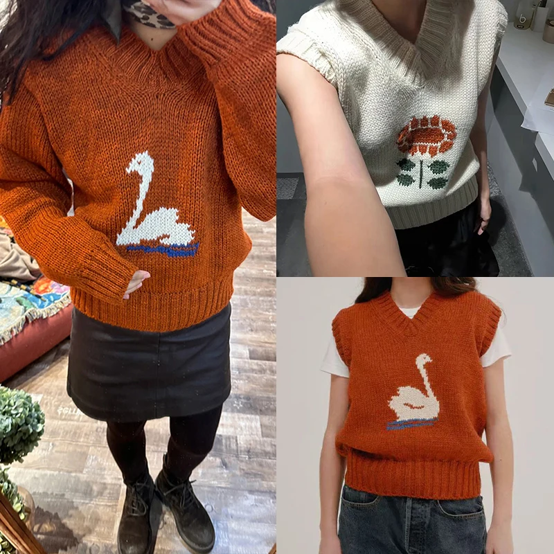 

Осенне-зимний женский жилет с V-образным вырезом, утягивающий талию, с вышивкой цветов и узором лебедя, для повседневной носки, однотонный