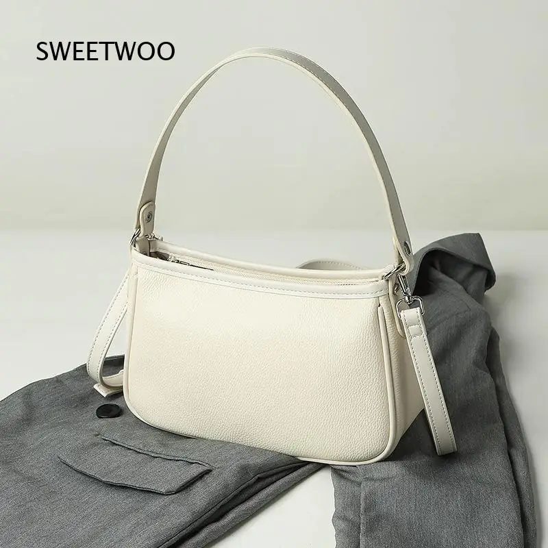 :Small Pebbled Leather Underarm Bag For Women Removable Strap Zipper Hobo Shoulder Purse