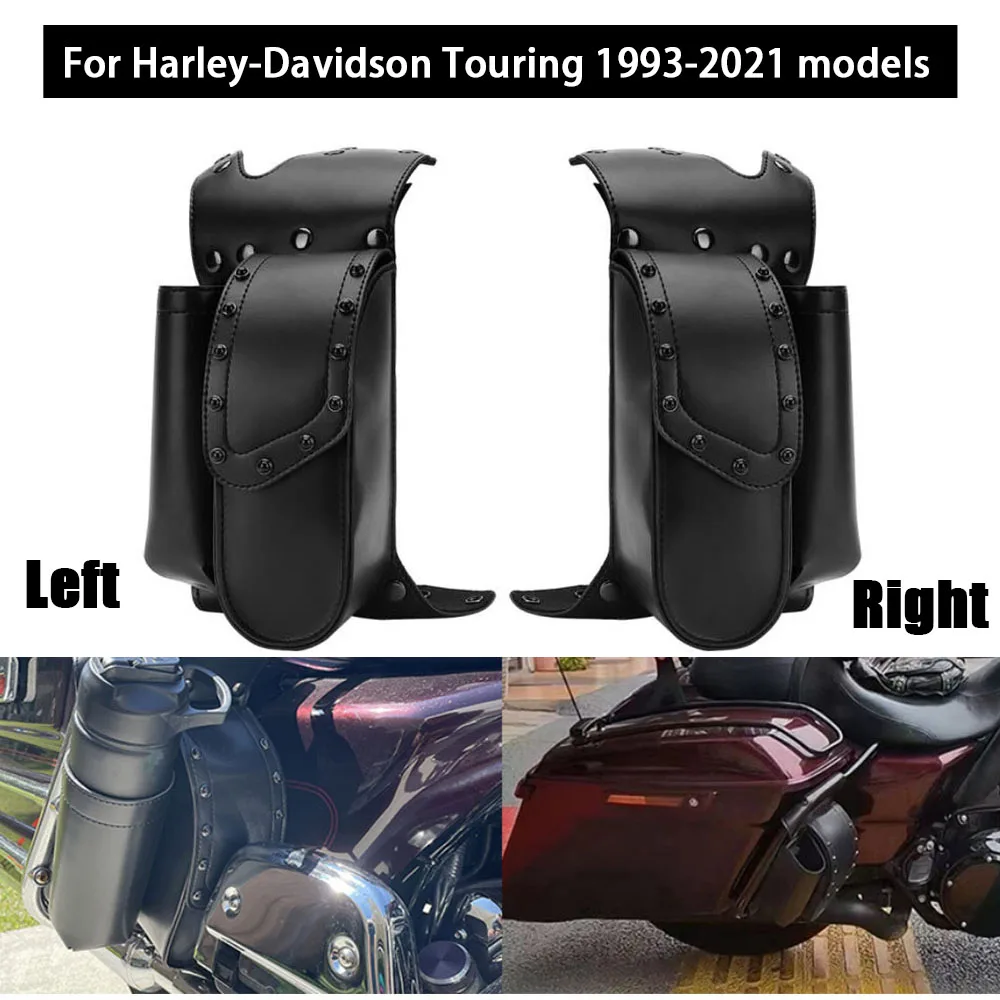 

motorcycle Accessory Saddlebag Guard Bags w/ Water Bottle Cup Holder Tool Bag Black Leather For Harley-Davidson Touring '93-'21