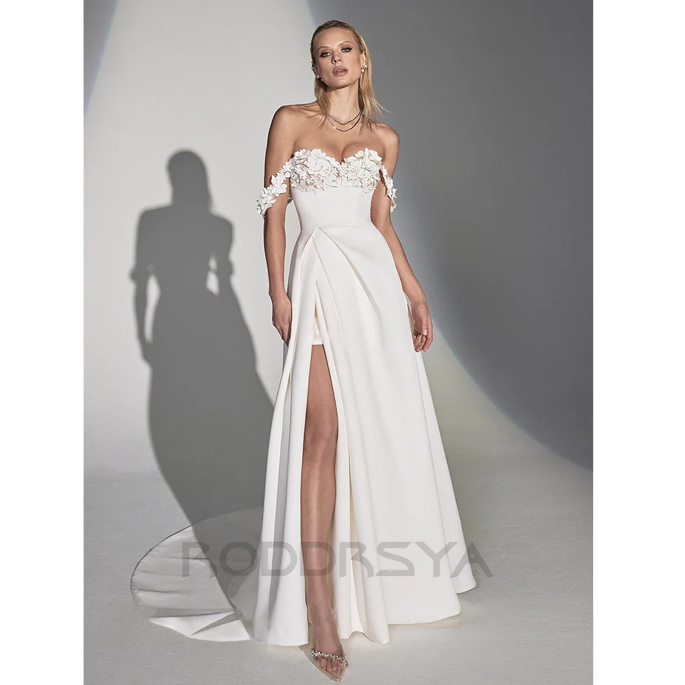 Rodrsya – robe De mariée élégante style Boho pour femmes, tenue De mariage avec décolleté en cœur, épaules dénudées, fleurs 3D, dos nu, avec boutons, 2023