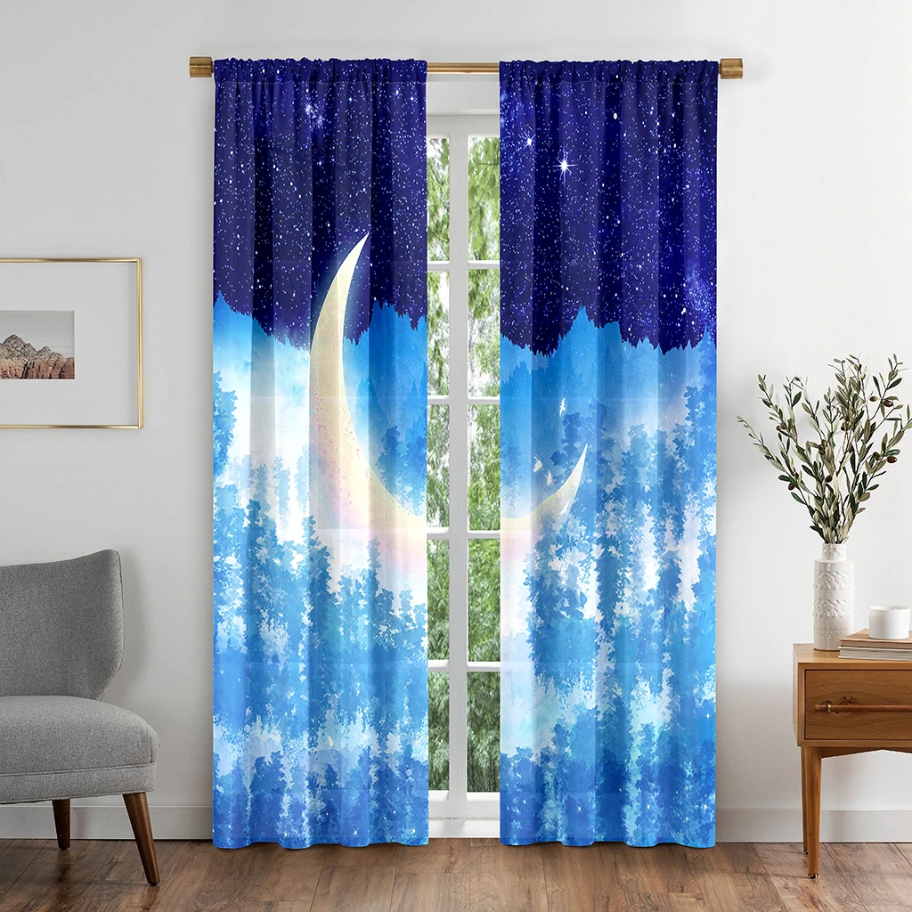 

Natural Colorful Dreamy Moon Sky Cloud Window Curtains in Kids Bedroom Living Room Hall Treatments Kitchen Decor Drapes Blinds