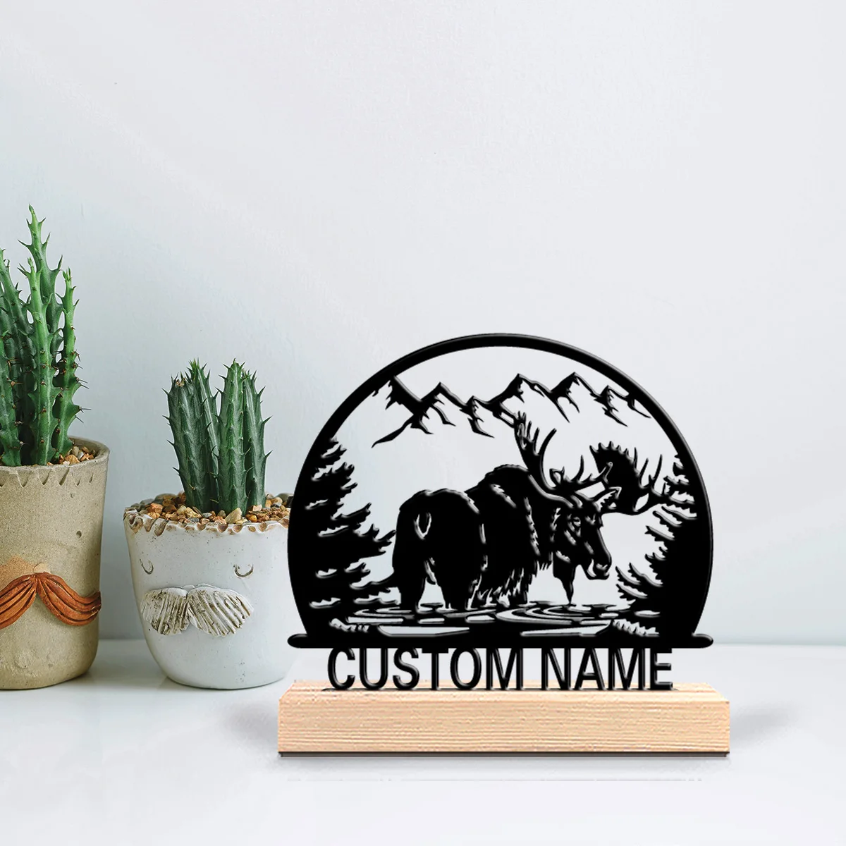 1 pièce Décoration murale personnalisée en bois vintage avec motif de renne de dessin animé pour les passionnés de cyclisme, café, décoration rétro pour la maison, cadeau