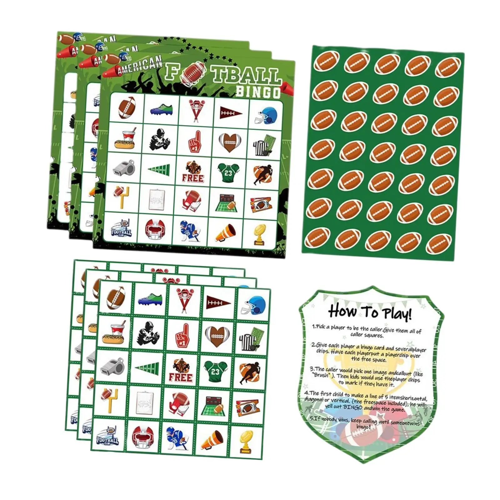 Holiday Game Football Party Paper Bingo Cards for New Year Family Neighbors