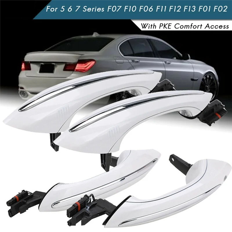 4Pcs Outside Door Handle Puller Set Inductive Smart Key for BMW 5 6 7 Series F07 F10 F11 F06 F12 F13 F01 F02 White