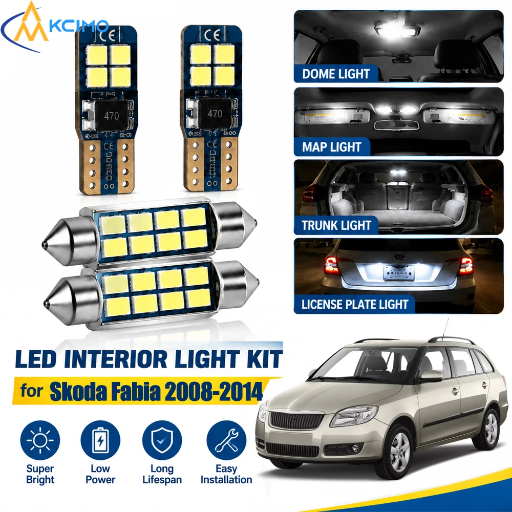 For Skoda Fabia MK2 5J 2008-2014 Canbus Interior LED Light Kit, 6000K Dome Vanity Reading Lamps, Error‑Free Easy Installation