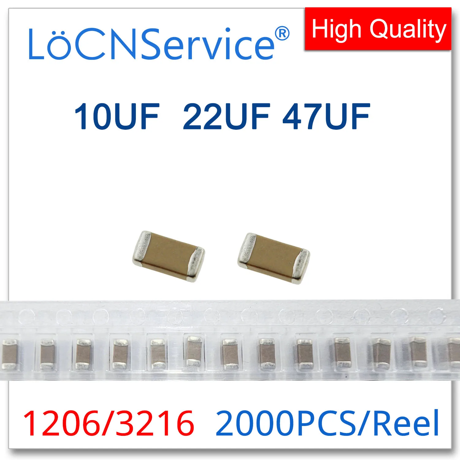 

LoCNService Capacitor 2000PCS 1206 3216 X5R Y5V RoHS 6.3V 10V 16V 25V 50V 10%(K) 20%(M) 10UF 22UF 47UF High quality 106 226 476