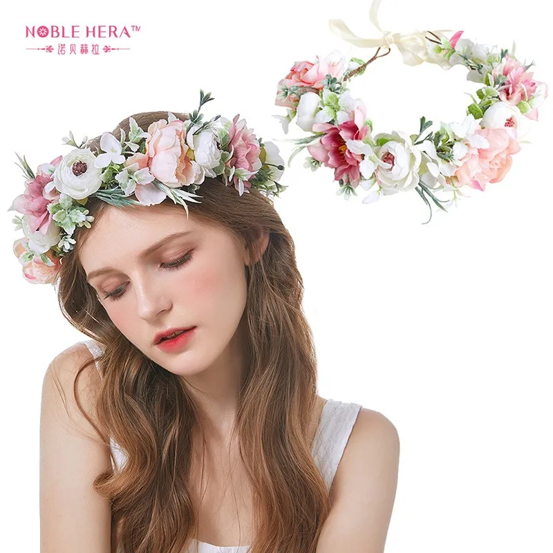 

Искусственный цветок плетеный венок невесты женский цветок Корона повязка для волос свадебная цветочная повязка на голову гирлянда лента аксессуары для волос для девочек