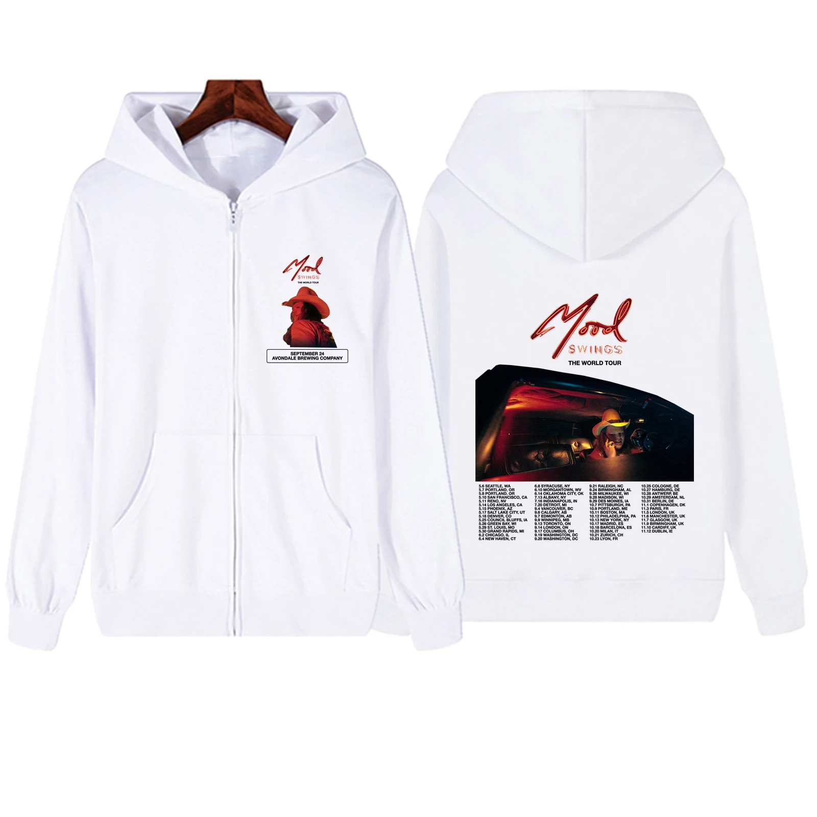 Marcus King Mood Swings The World Tour 2024 Zipper Hoodie Harajuku Pullover Tops Music Fans Gift V-Neck Sweatshirts Streetwear