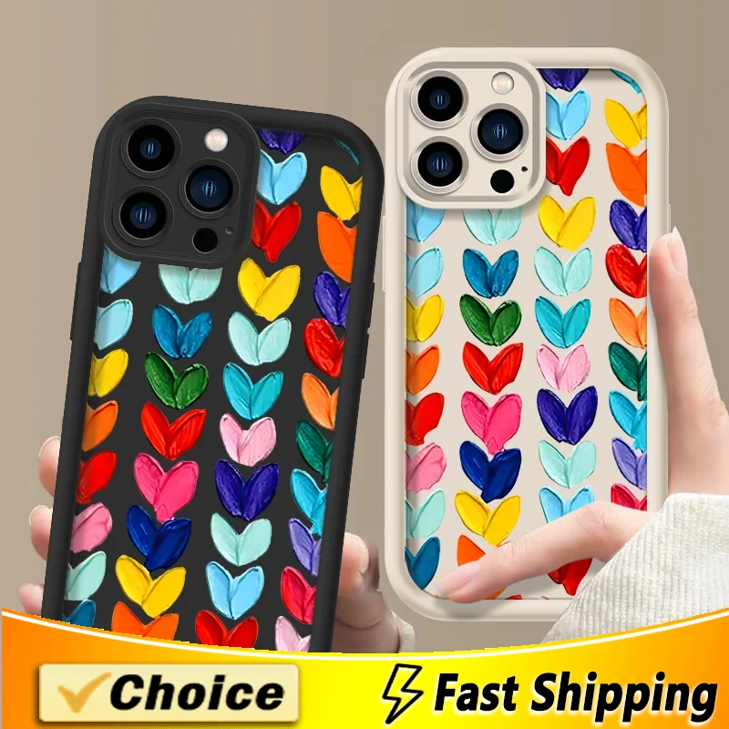 Oil Painting Love Silicone Phone Case For iPhone 11 12 13 14 15 Pro Max XS X XR 7 8 15 6Plus SE2020 Camera Lens Protection Cover