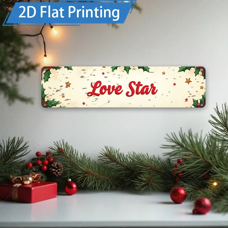 

[2D FLAT] Металлический знак, 1 шт., 4 × 16 дюймов, Рождественская звезда любви, металлический знак, настенный художественный декор