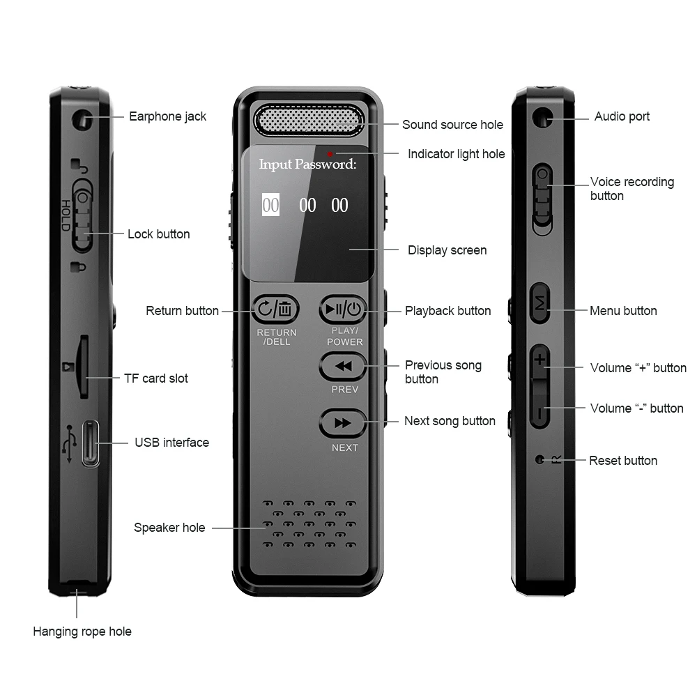تسجيل صوتي V75 مع جهاز تسجيل الصوت الرقمي المنشط لتقليل الضوضاء الإملاء مسجل صوت 110 ساعة