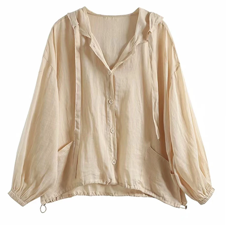 Thin Section of Cotton Hemp Hoodie Female Summer New Fashionable and Elegant Loose Casual Beach Air Conditioning Sunscreen Tops