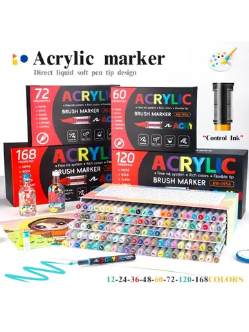 12-168 Colors Acrylic Paint Pen Marker Brush Tip Paint Marker For Rock Painting Wood Canvas Stone Christmas Gift DIY Craft