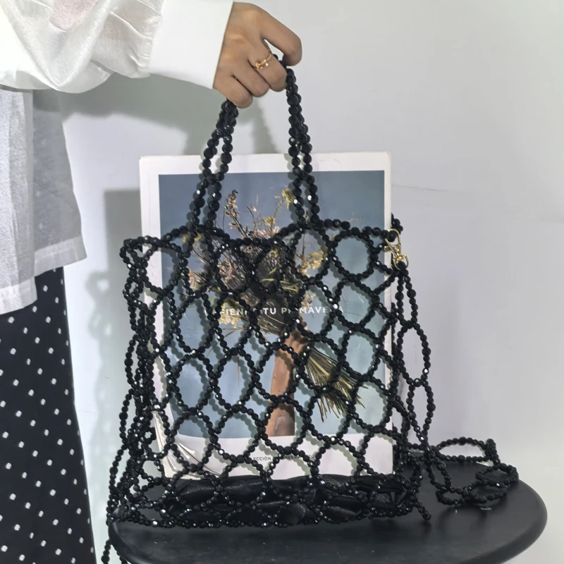 New Versatile Designer Bags Women's Acrylic Hollow Crossbody Hand Woven Bag High Sense Black Ladies Handbag 2025