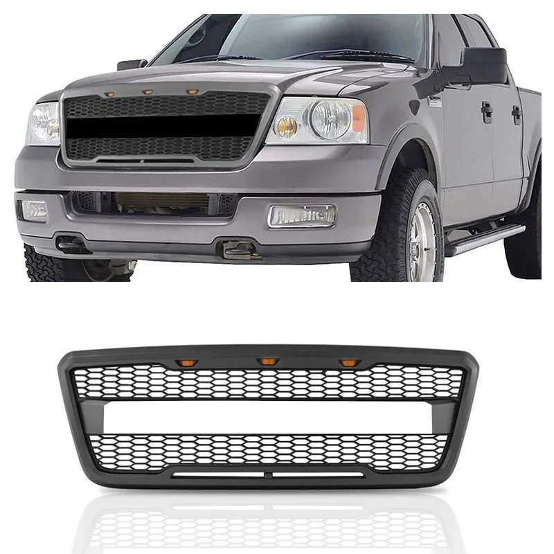 

Top Quality ABS Honeycomb Mesh Grill With 3 Amber LED Lights For Ford F150 2004-2008 Grille