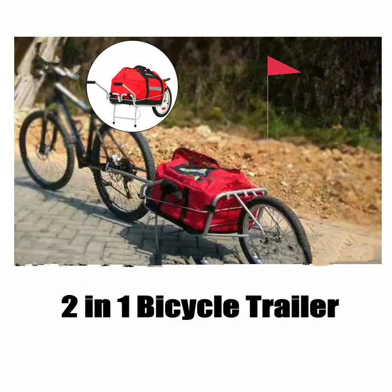 2 in 1 Bicycle Trailer With Bag, 16inch Single Air Wheel Mountain Bike Carriage Can Load 66LB