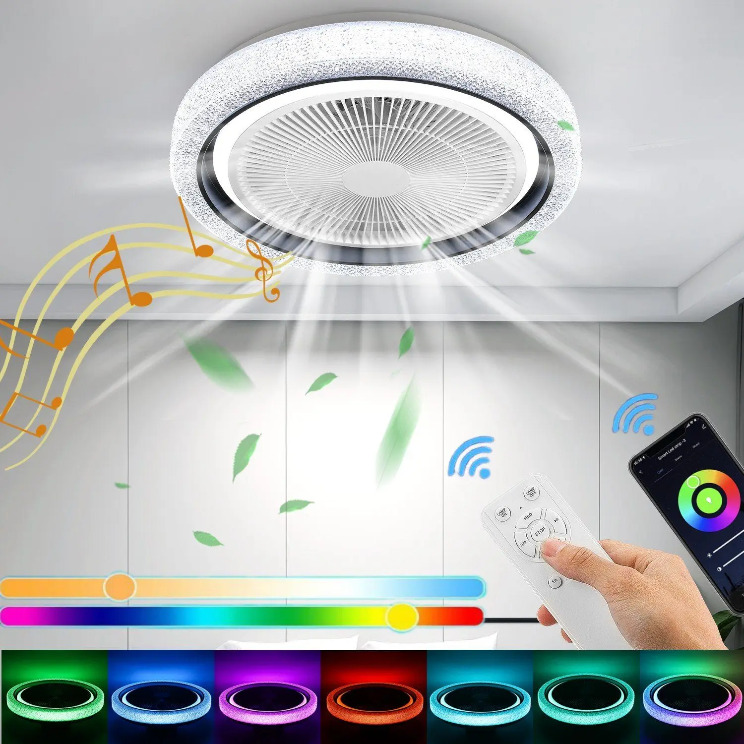 60W RGB LED-plafondventilator Lichte afstandsbediening met oneindig dimmen Windsnelheid op 6 niveaus ​ ​ Plafondkroonluchter Woonkamerverlichting