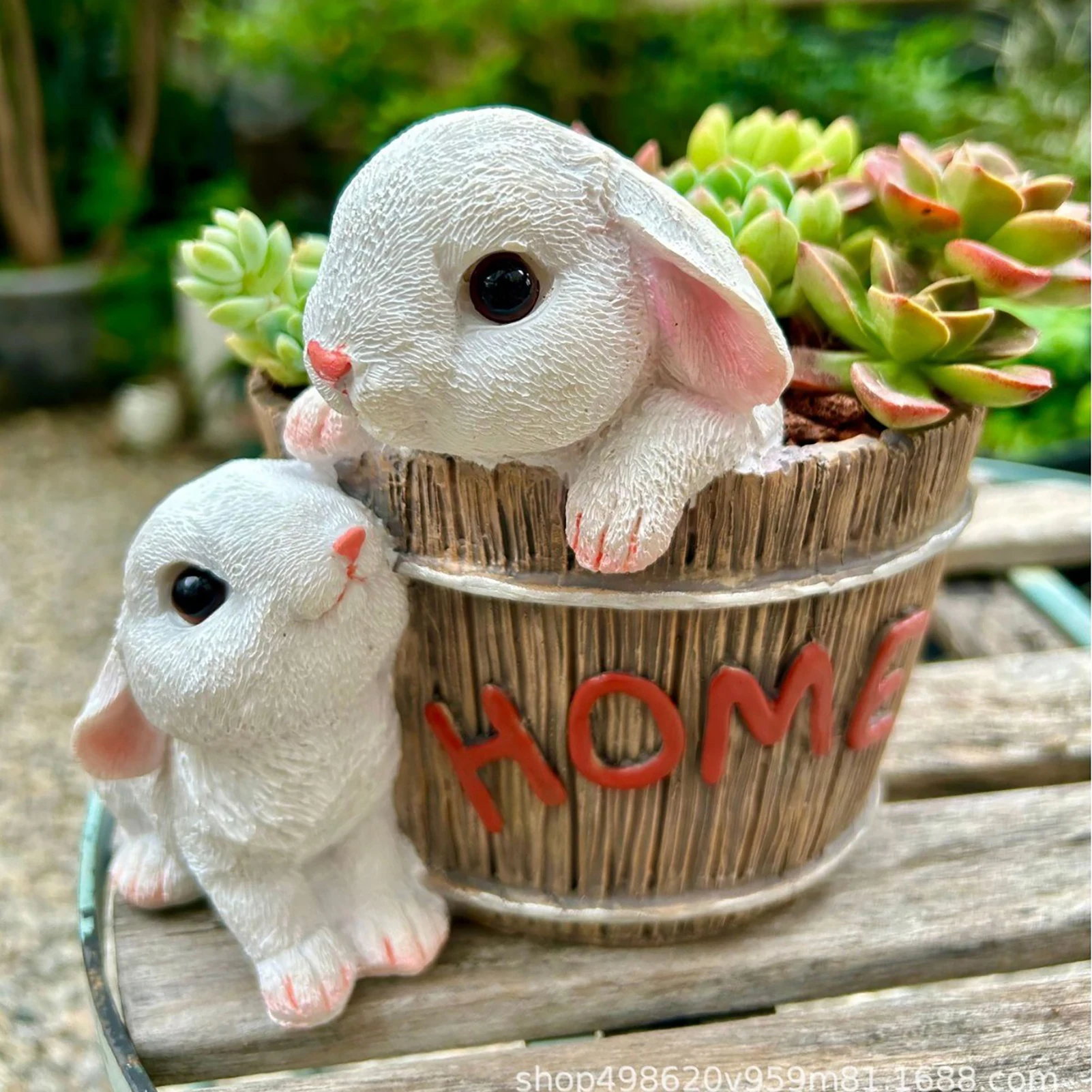 

17cm Rabbit Planter Gifts Statue Animal Sculpture Decor Modern Figurine Arts Resin Flower Pot For Home