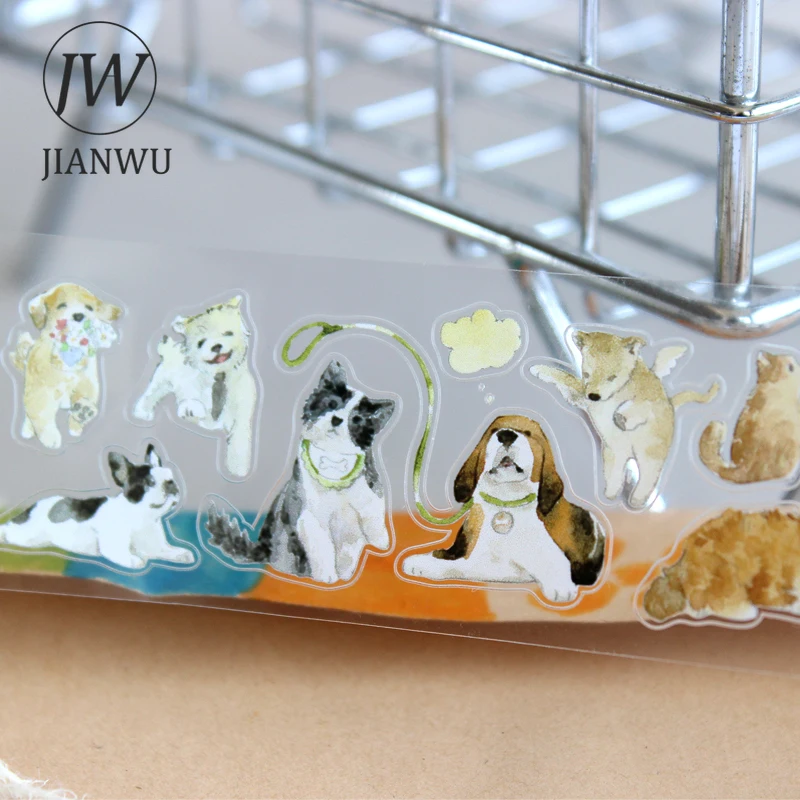 

JIANWU 33mm*500cm Kawaii Pet Dogs Landscape Material Collage Scrapbook PET Tape Creative DIY Journal Stationery