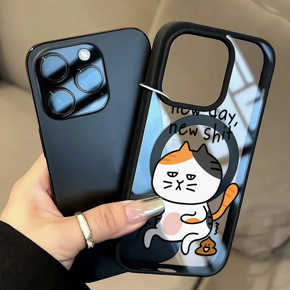 Funny Cat Wireless Charging Phone Case for iPhone 17 16 Pro Max 11 13 14 12 Air For Magsafe Silicone Shockproof Cover