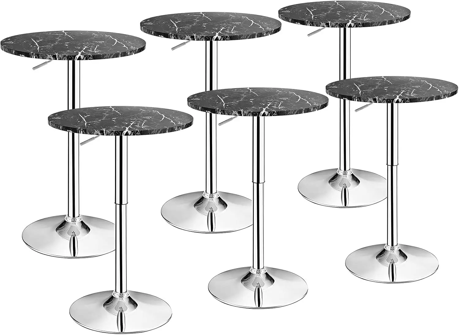 Round Pub Table Height Adjustable, 360° Swivel Cocktail Pub Table with Sliver Leg and Base for Home, Office Bar Table(6, Black)