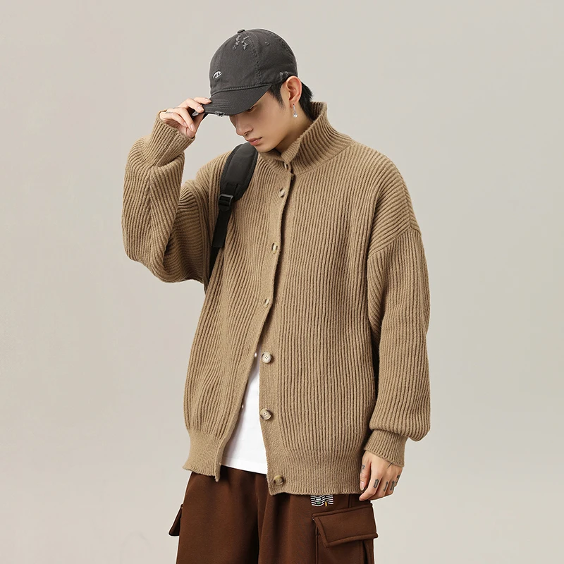 Sweater High collar Lazy wind cardigan Men\'s knitwear loose fallow coat Trendy Fash Advanced feeling Autumn and winter New style