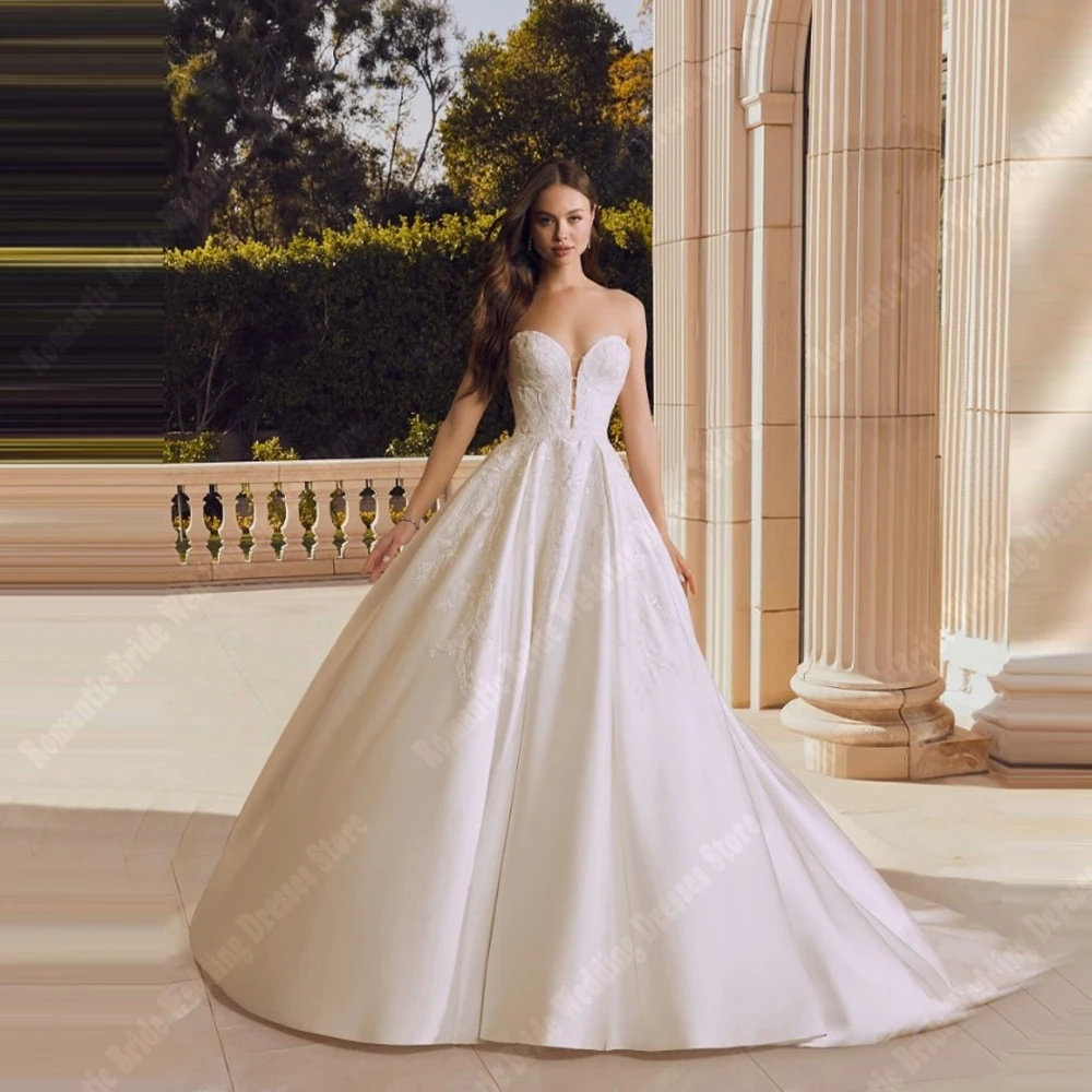 

Elegant Women Wedding Dresses Sweetheart Collar A-Line Bridal Gowns Mopping Length Sleeveless Party Vestido De Novia Customized