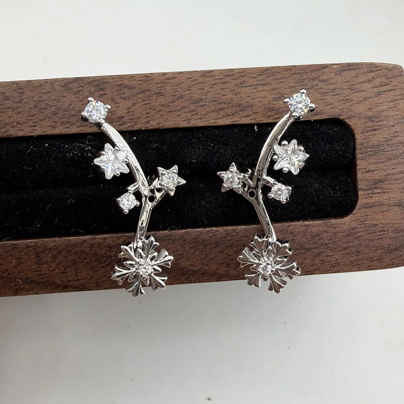 Snowflake Starry Back Hanging Earrings Ear Bone Nails Girl Gorgeous Titanium Steel Pentagram Earrings Removable Ears Stud