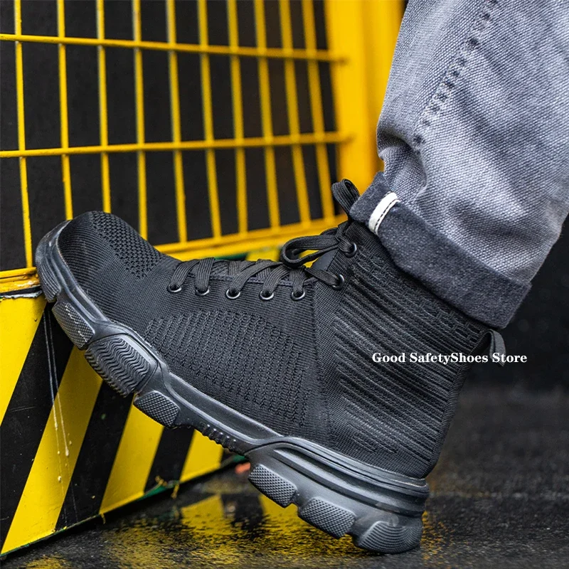 Men Safety Boots Black Steel Toe Work Boots High Top Security Protection Shoes Puncture-Proof Work Sneakers Safety Shoes Man