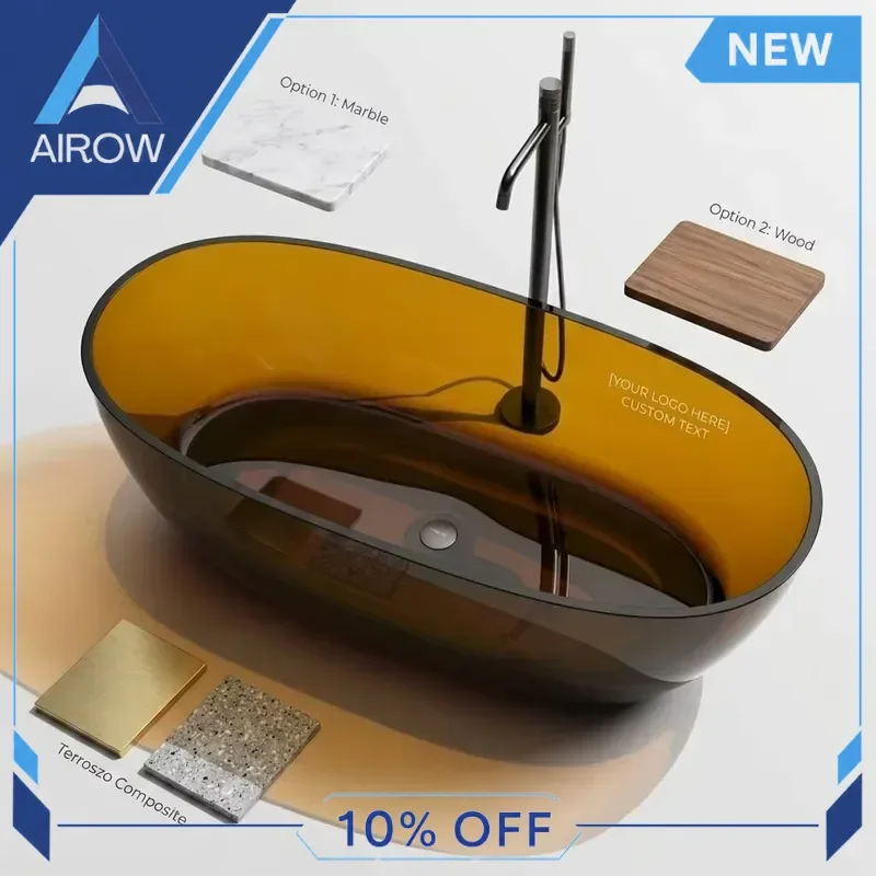 for Luxury Modern Transparent Oval Deep Handmade Amber Resin Bathtub 1700mm Smooth Surface Hotel Villa SPA Bathroom