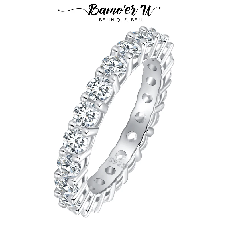 Bamoer U 0.1CT Moissanite Ring 21 Circled Shining Stone S925 Plated Platinum Simple Daily Band Ring Valentine Gift Fine Jewelry