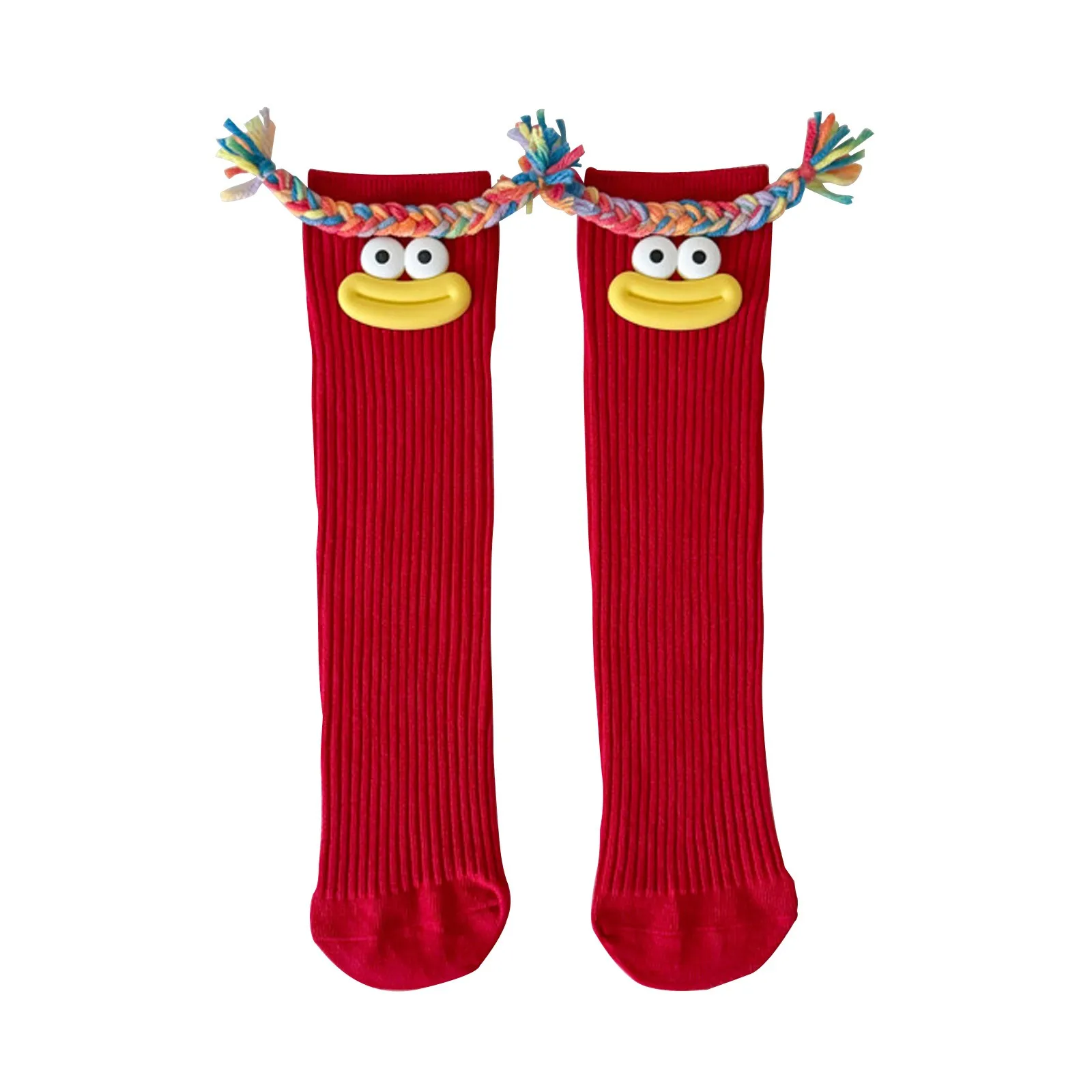 Frau Mittlere Länge Kawaii Cartoon Bunte Socke Mädchen Großen Mund Zöpfe Lustige Baumwolle Lange Socken Weibliche Nette Über Knie Hohe Strümpfe – Detail 2