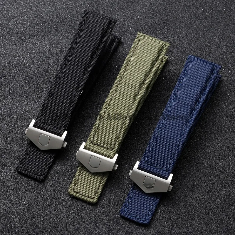 22mm 24mm for Tag Heuer for Citizen for Seiko Butterfly Clasp Nylon Leather Watch Band Straps Canvas Cowhide Bracelets Wristbelt view 2